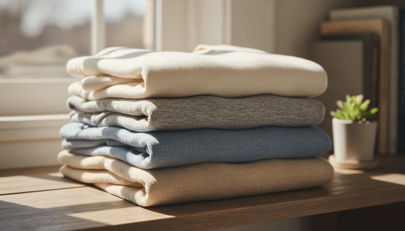 A stack of merino-linen blend sweaters