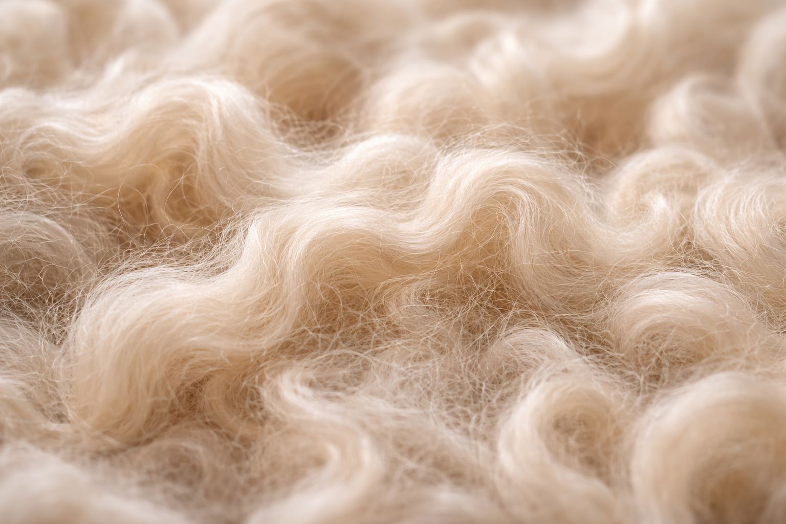 Macro shot showing the natural crimp and texture of 100% merino wool fibers