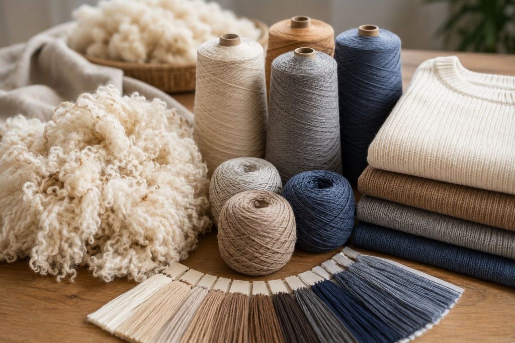 Australian wool fibers and premium merino yarns for knitwear