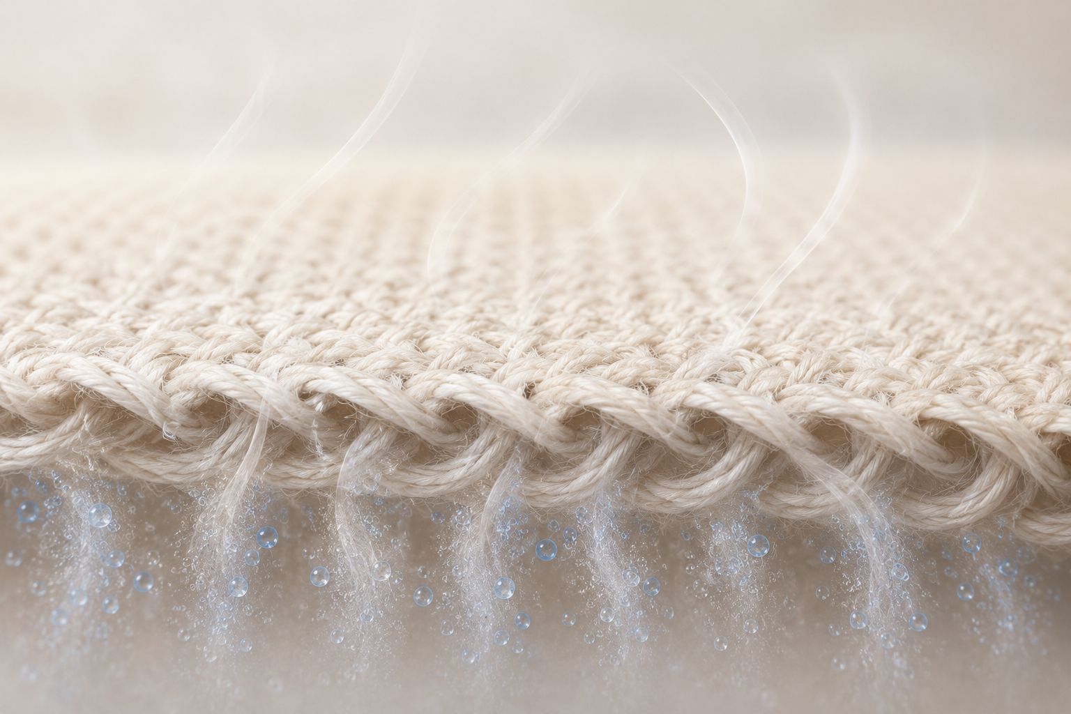 Breathable merino knit structure showing moisture wicking and airflow