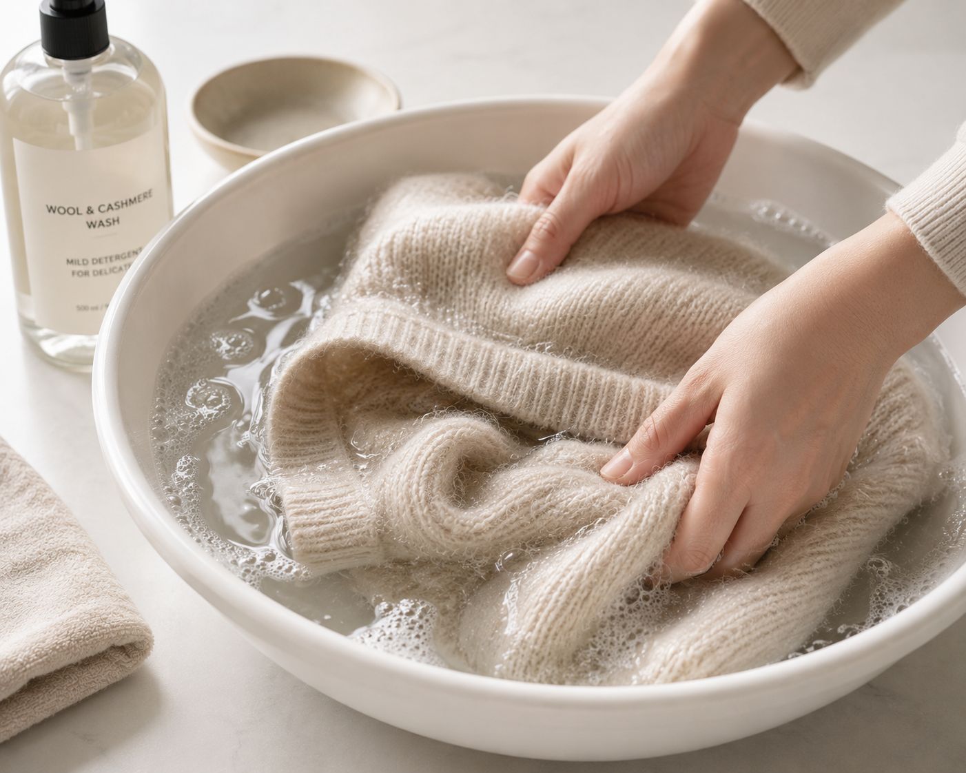 Gentle wool washing with mild detergent