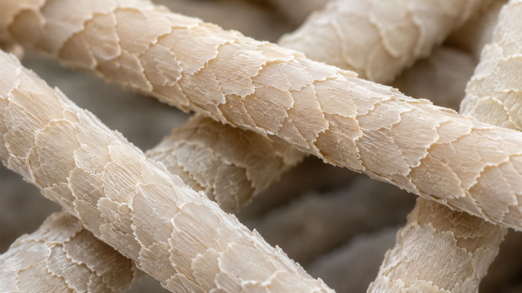 Wool fiber scale structure close-up