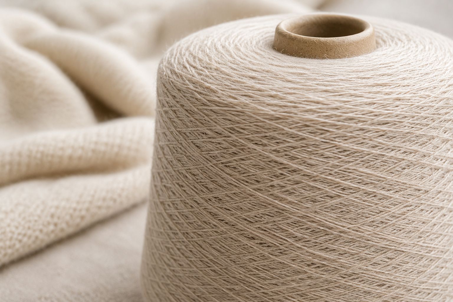 A close-up of a beautifully crafted 100% Merino wool sweater with a tag showing its composition