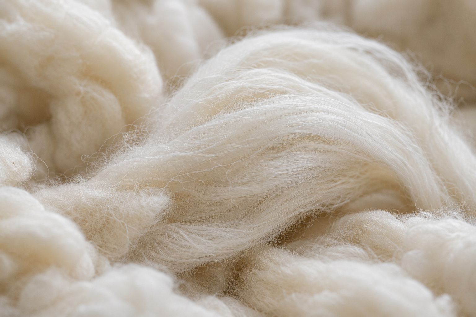 A detailed close-up of superfine Merino wool fibers