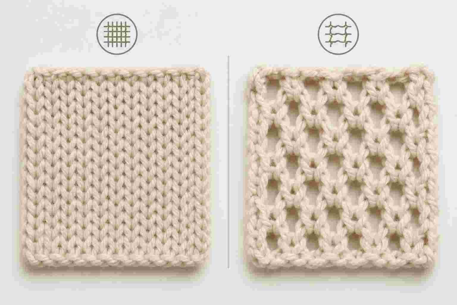A diagram comparing a tight knit structure to a loose knit structure