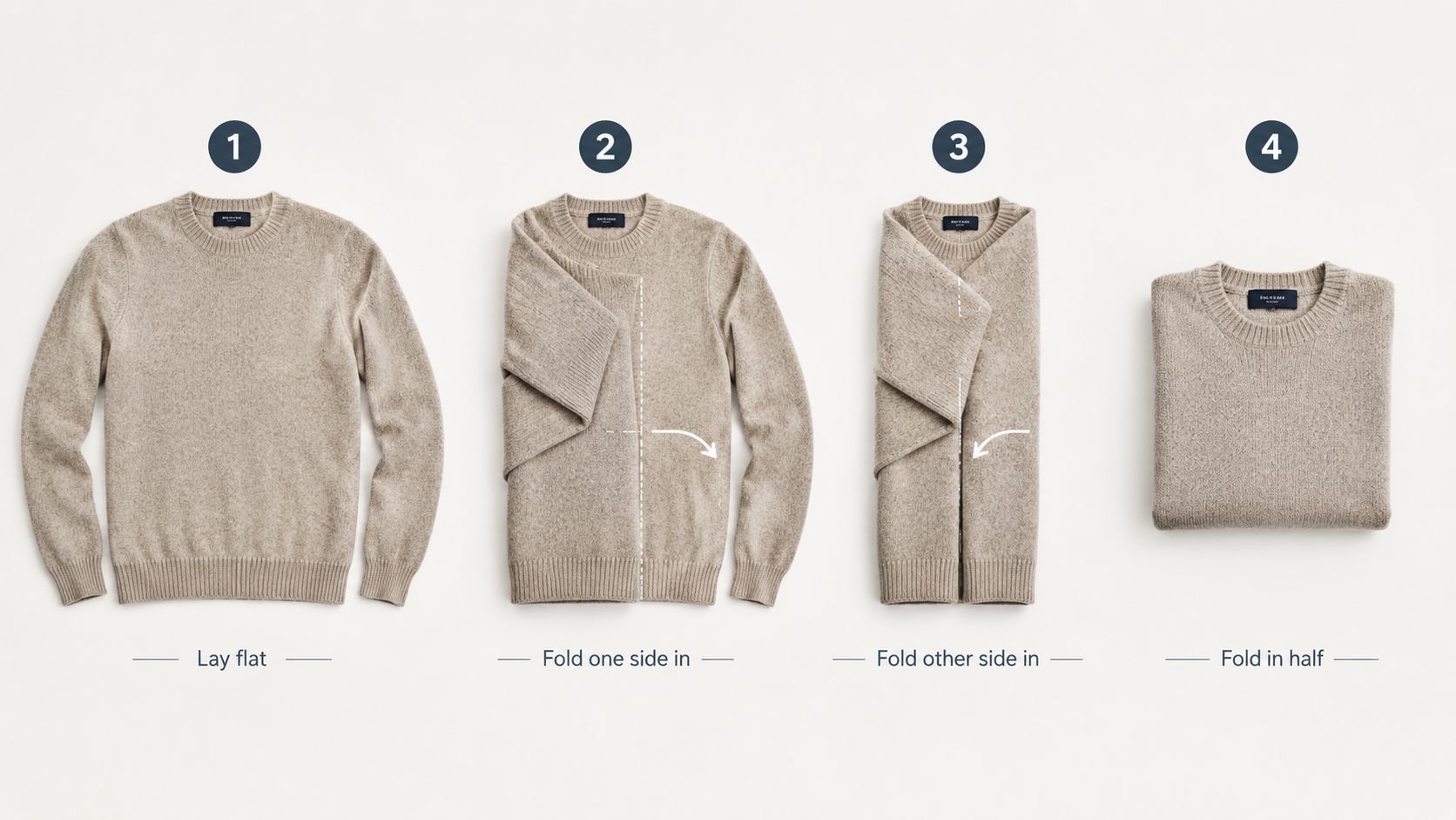 A step-by-step infographic showing how to properly fold a sweater.